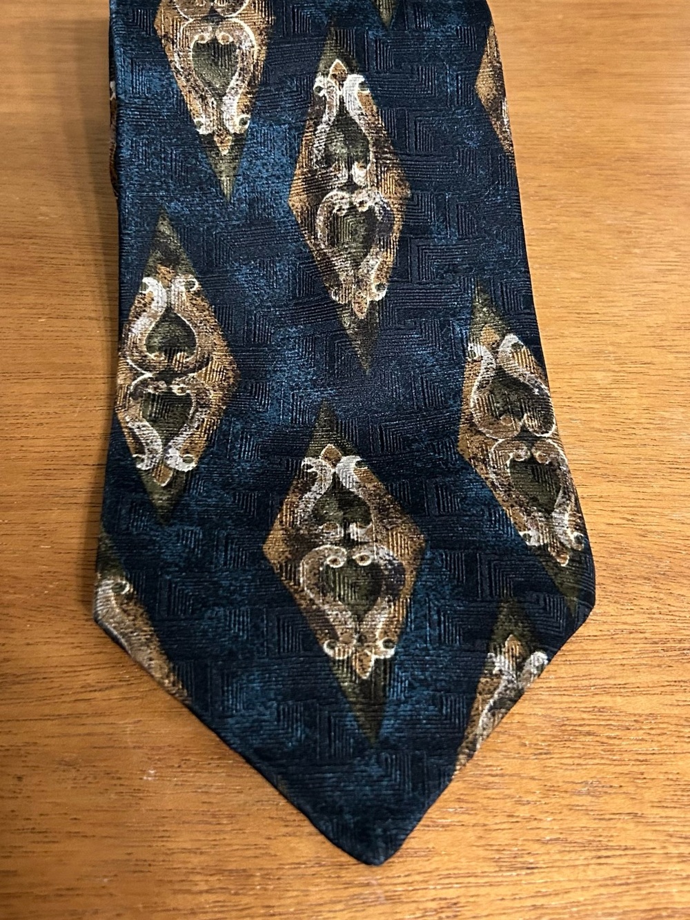 Vintage Bosa 100% Silk Navy Blue Tie with Gold Medallion Pattern